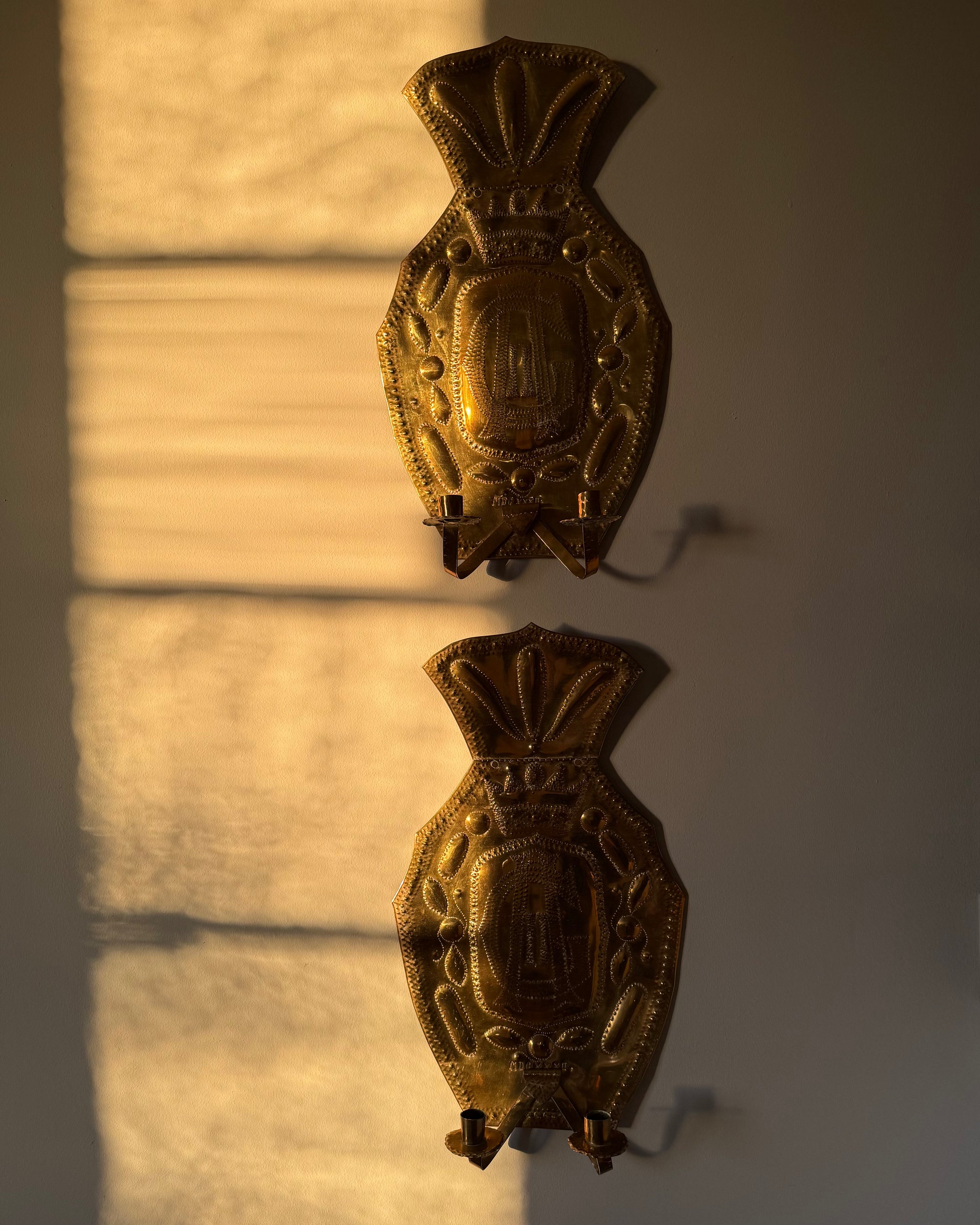 Pair of Double Armed Brass Wall Sconces