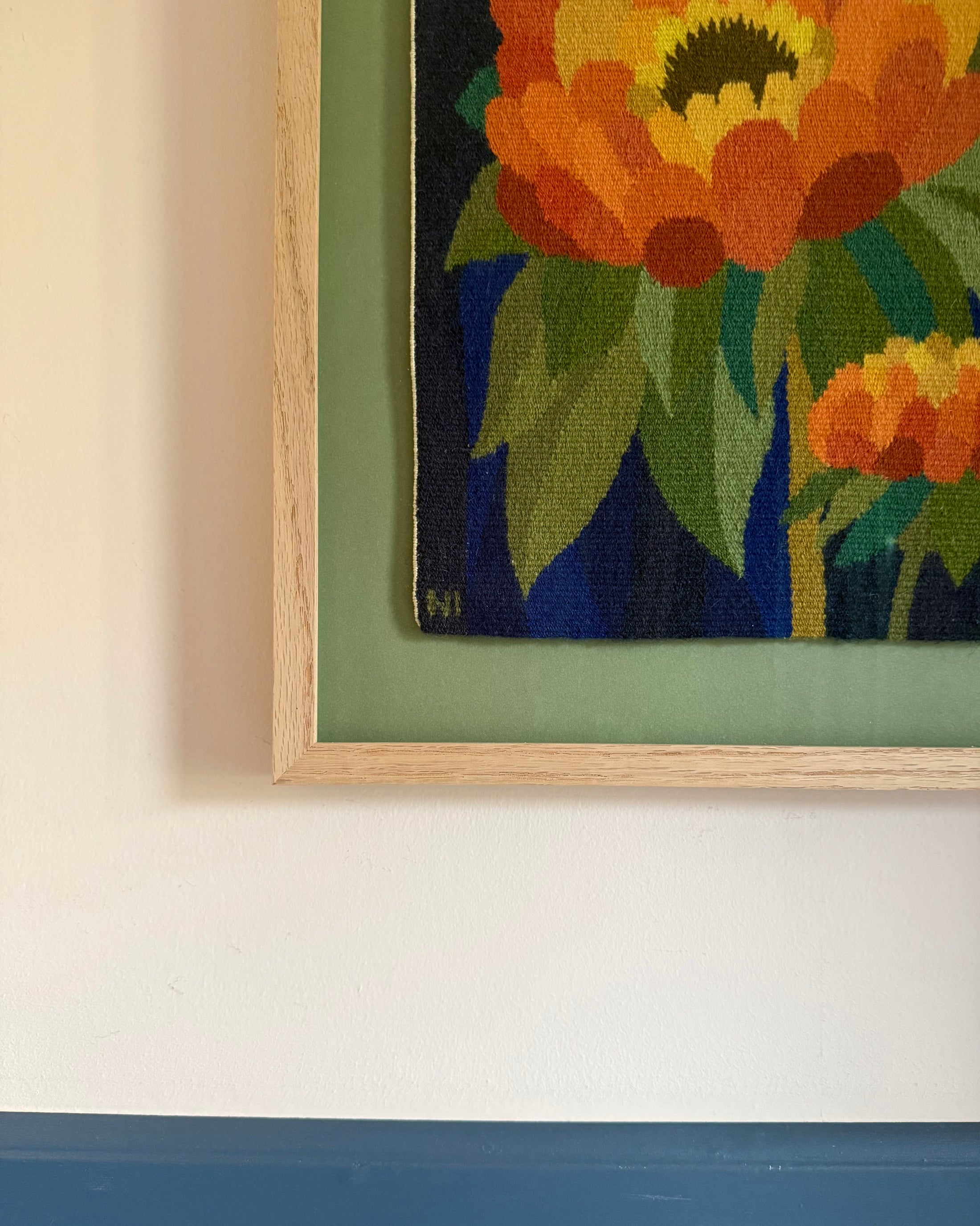 Framed Vintage Tapestry - Dahlia in Orange