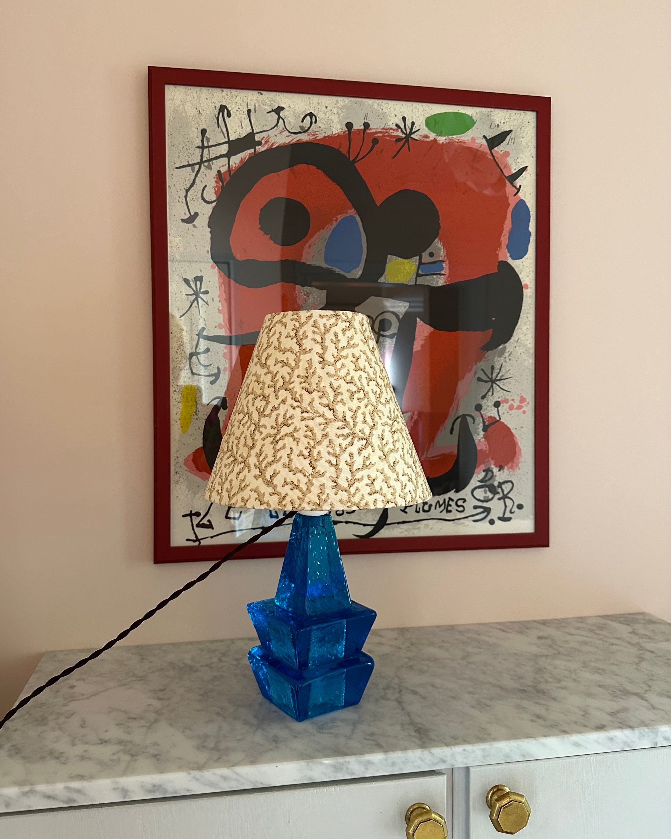 Blue Vintage Table Lamp with Handmade Shade