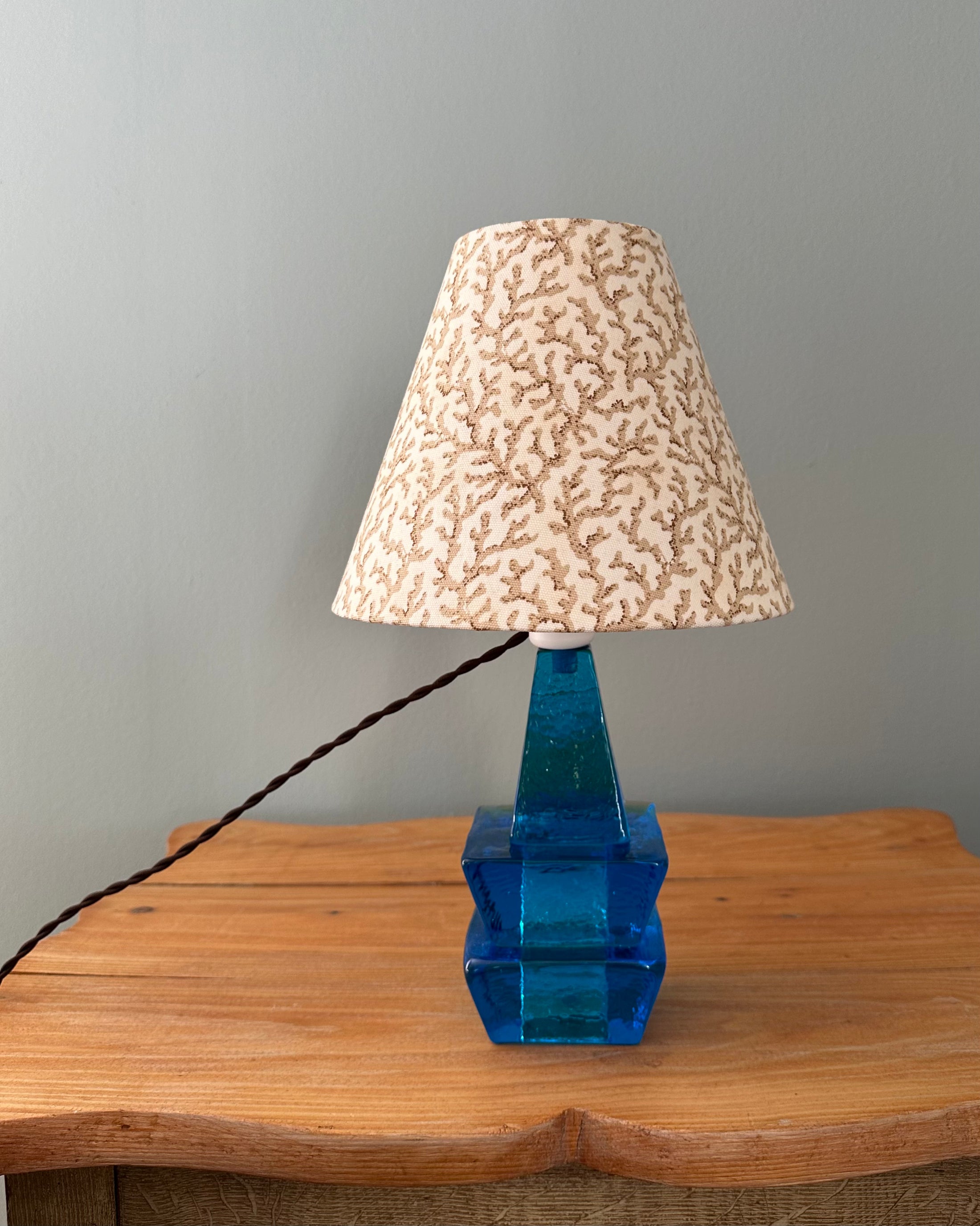 Blue Vintage Table Lamp with Handmade Shade