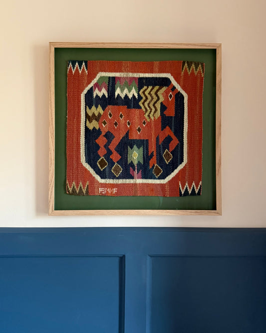 Framed Vintage Tapestry - Röd häst, hingsten by Märta Måås-Fjetterström