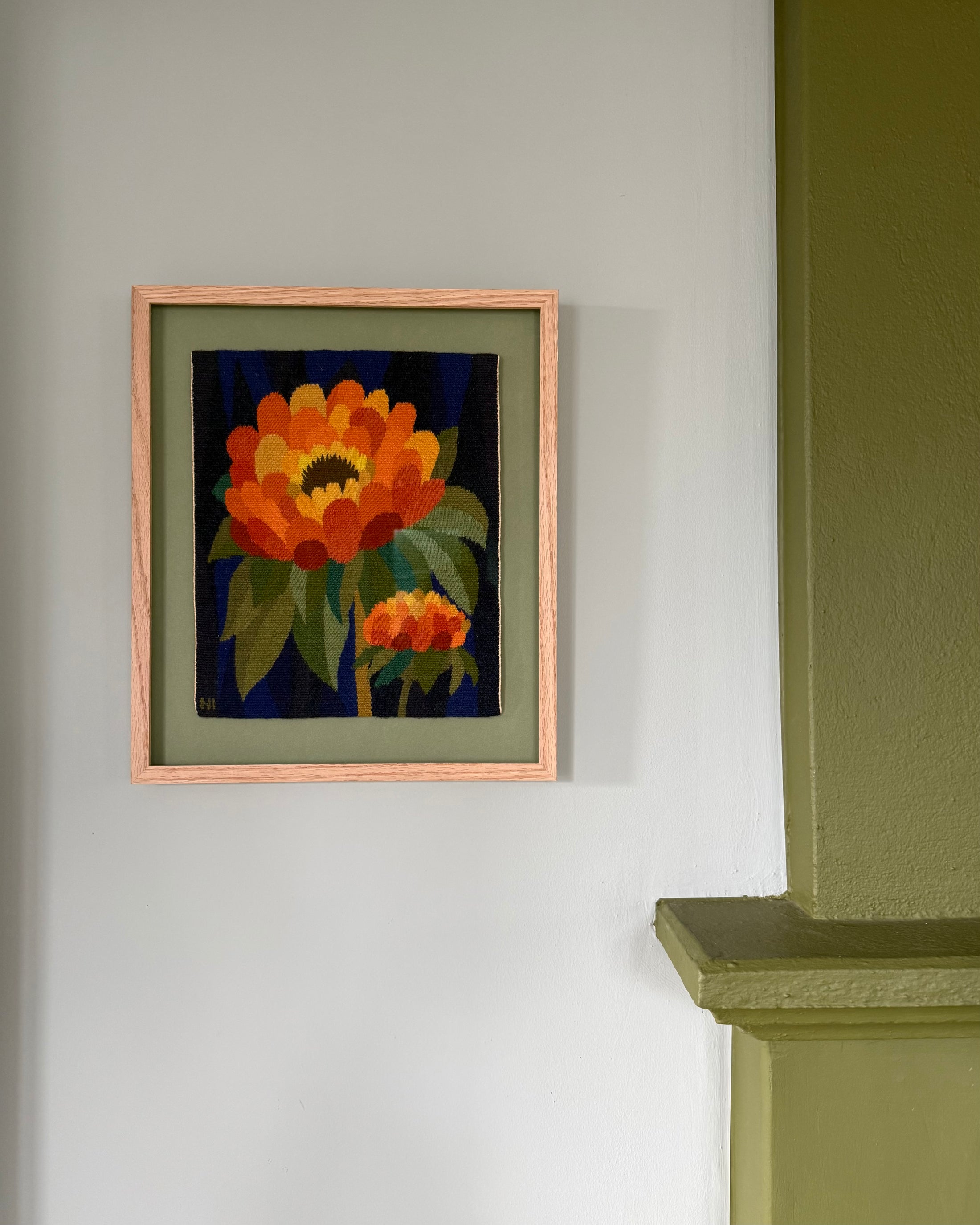 Framed Vintage Tapestry - Dahlia in Orange