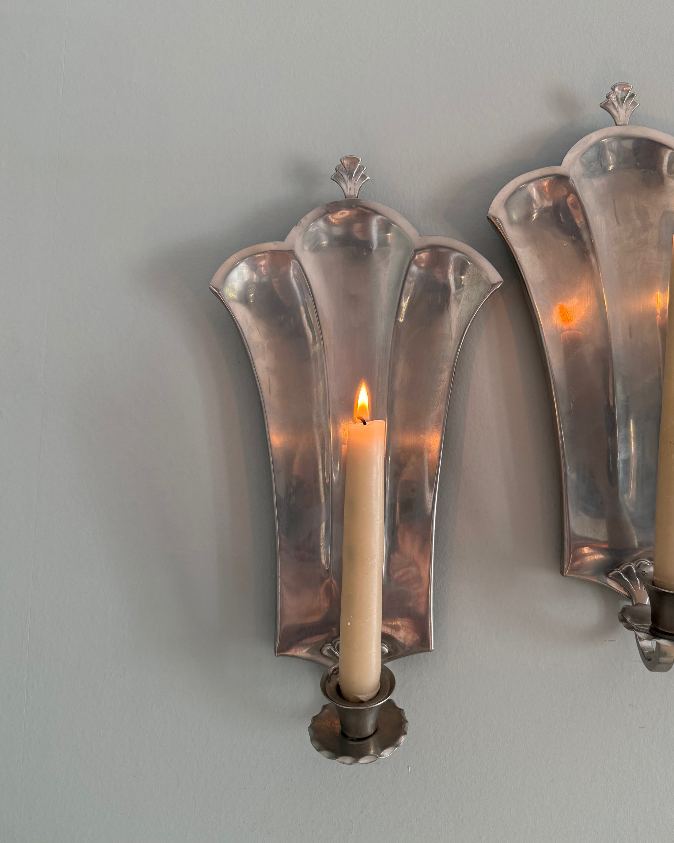 Pair of Art Deco Pewter Wall Sconces