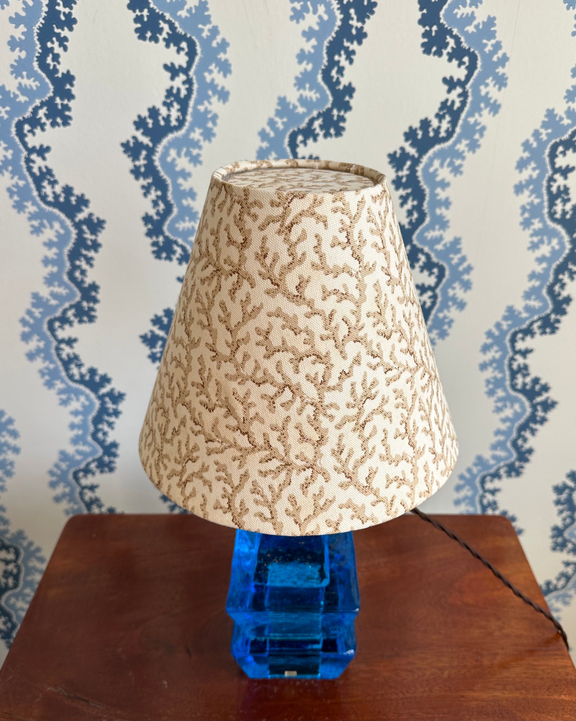 Blue Vintage Table Lamp with Handmade Shade