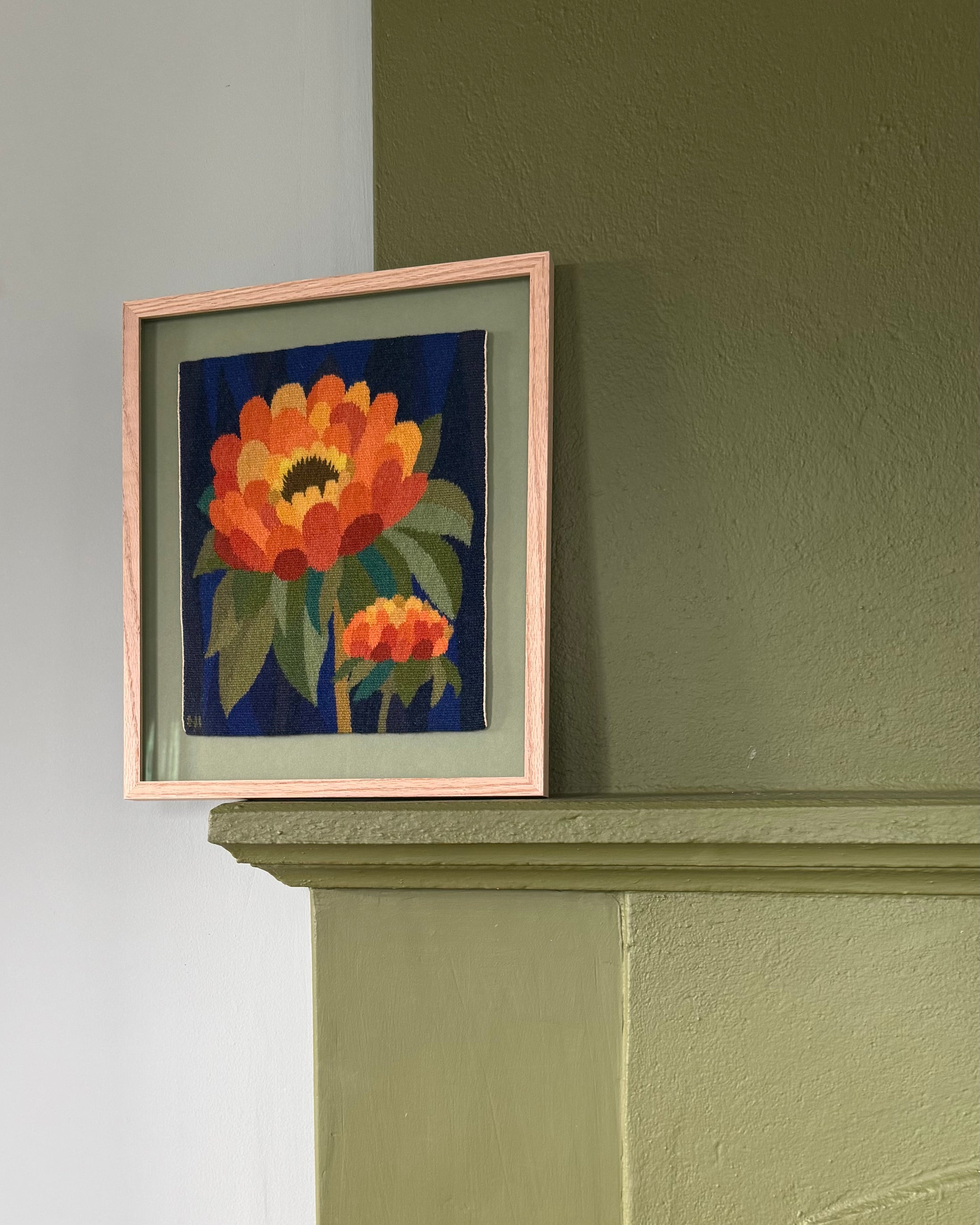 Framed Vintage Tapestry - Dahlia in Orange