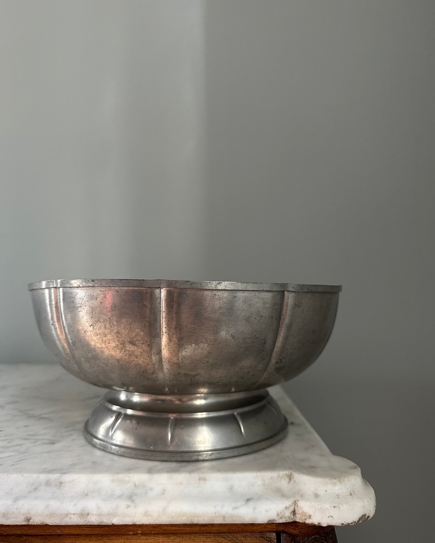 Decorative 1930s Pewter Footed Bowl