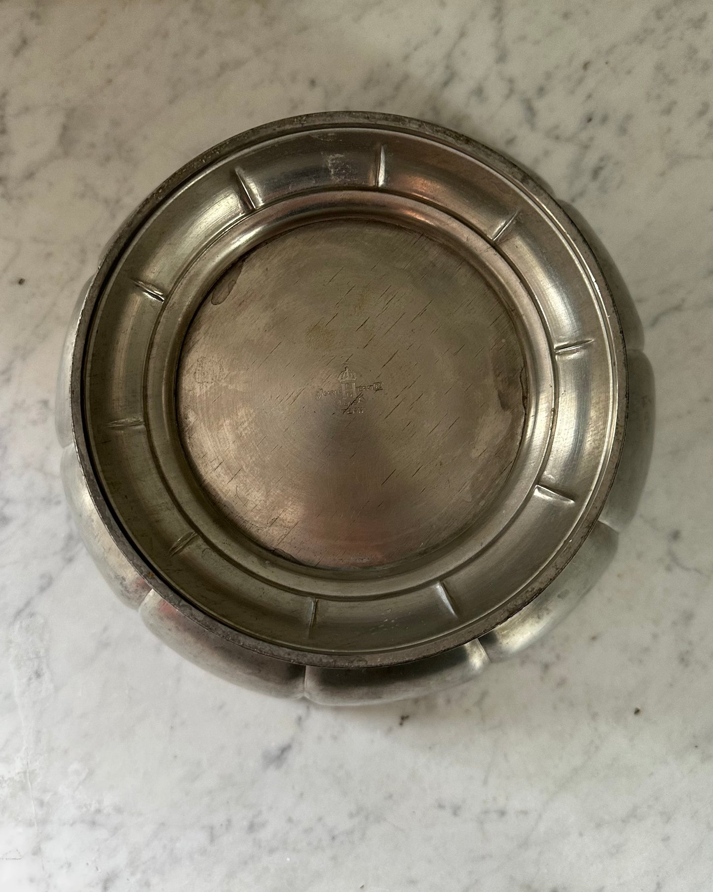 Decorative 1930s Pewter Footed Bowl
