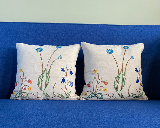 Two hand embroidered cushions