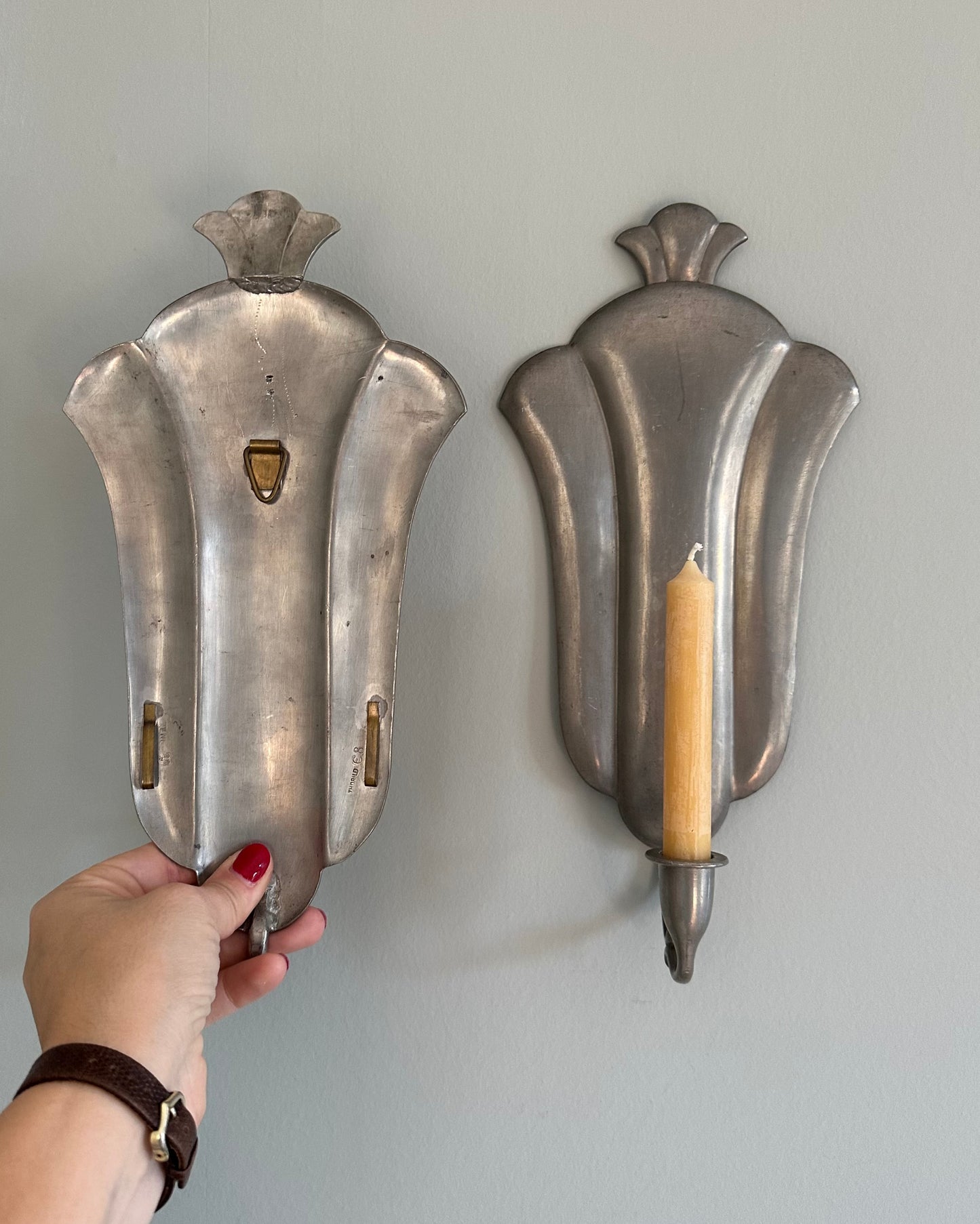 Pair of Pewter Wall Sconces