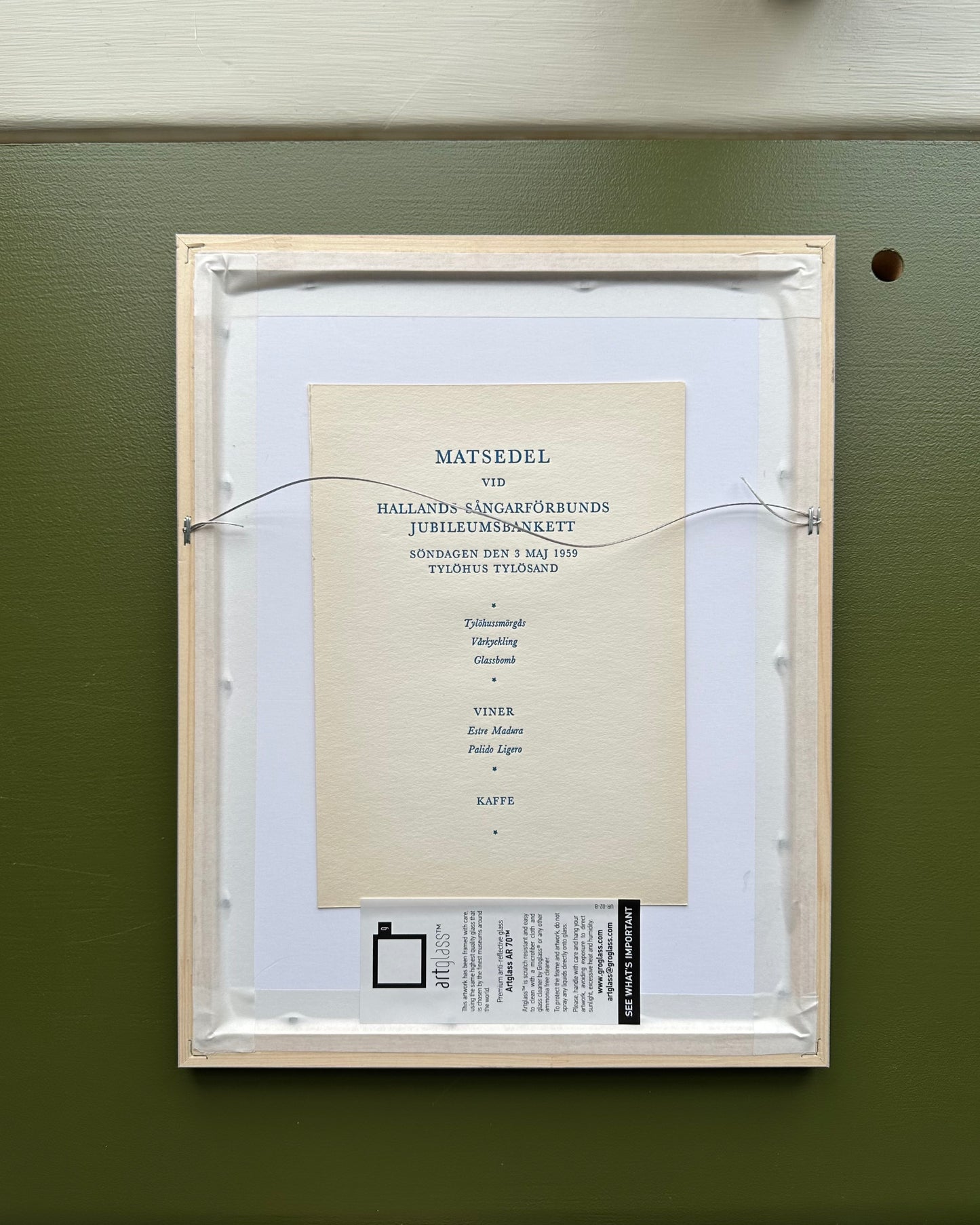 Framed Menu from 1959 - Lithograph by Axel Olson