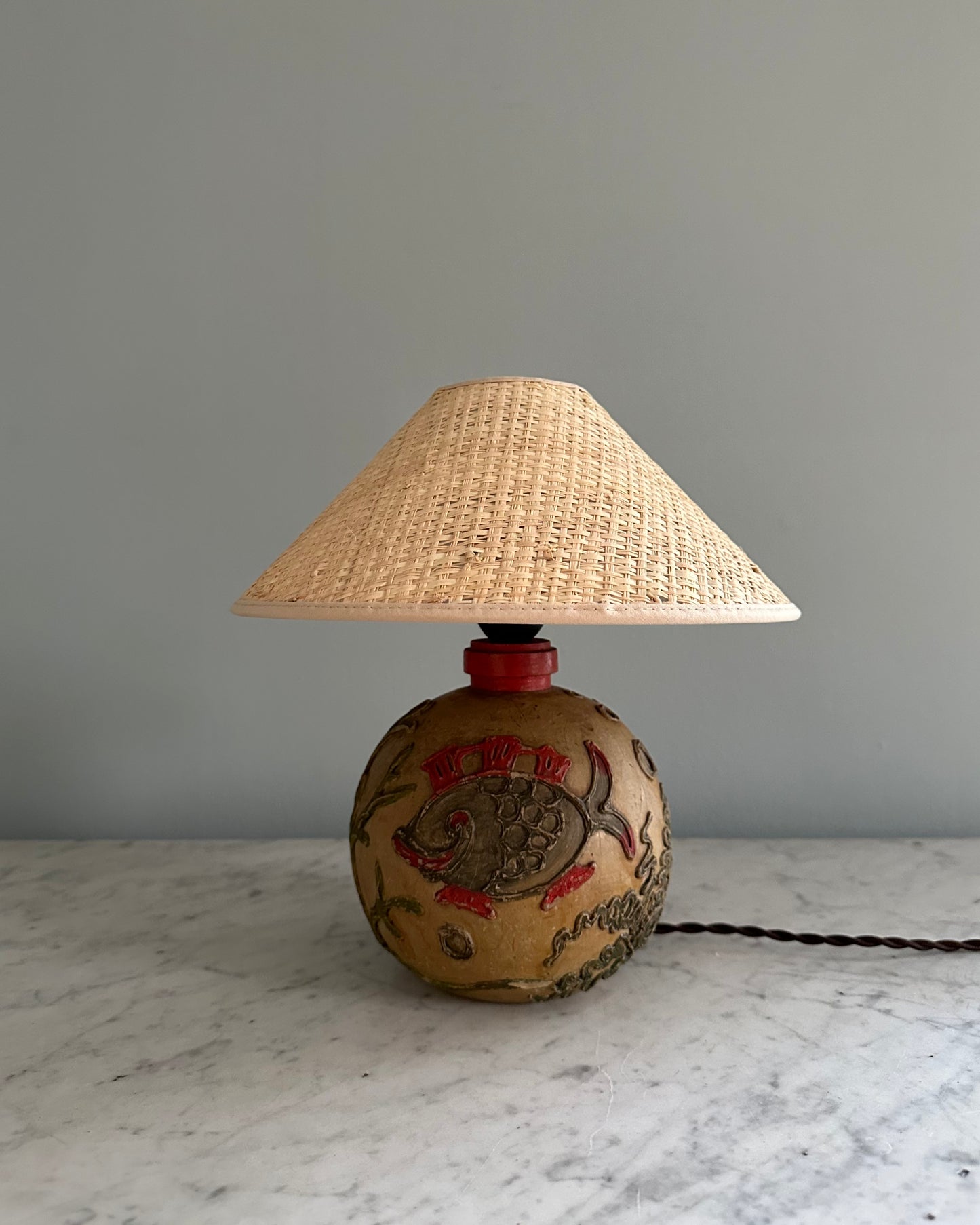 Rare Wooden Table Lamp with Shade