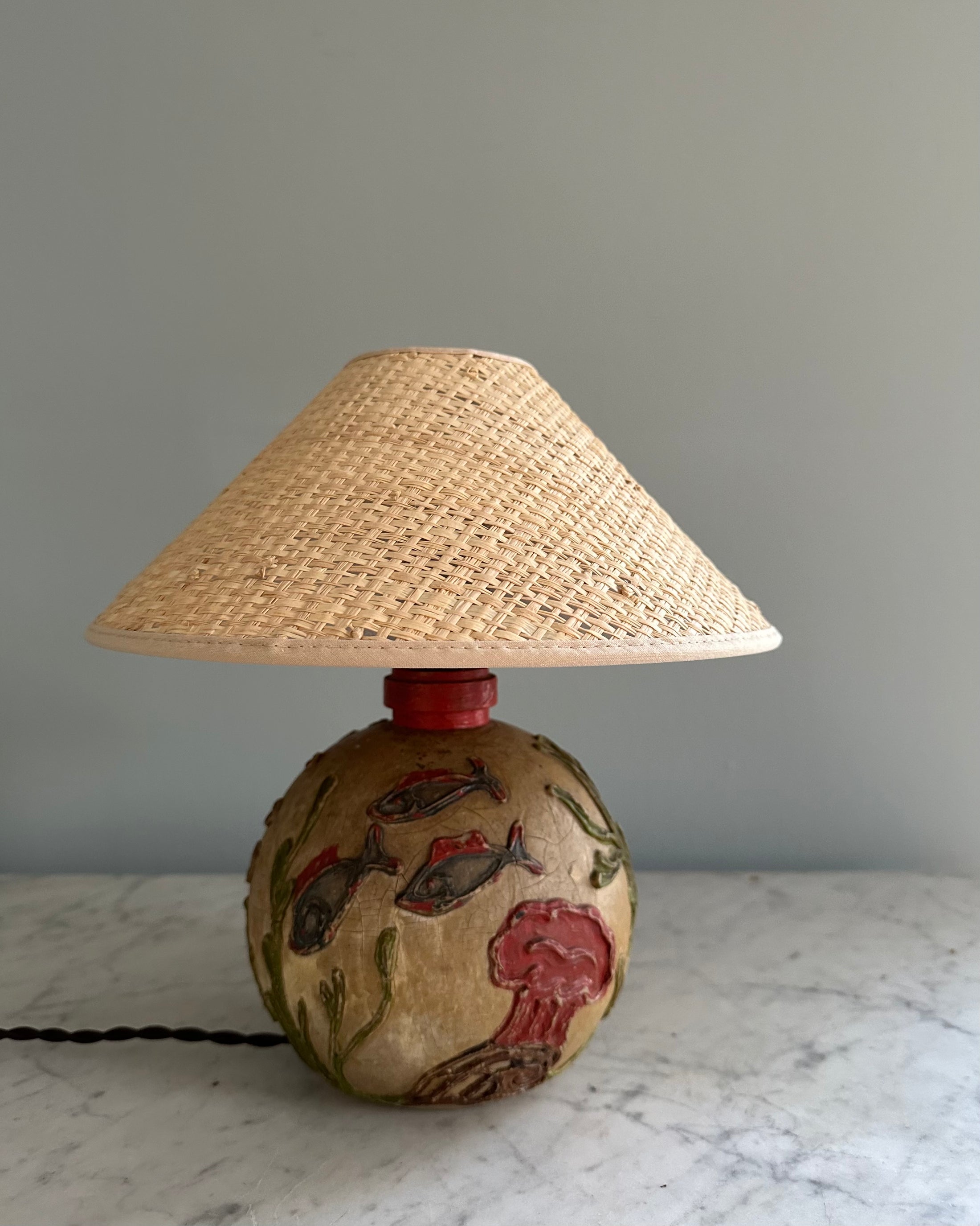 Rare Wooden Table Lamp with Shade