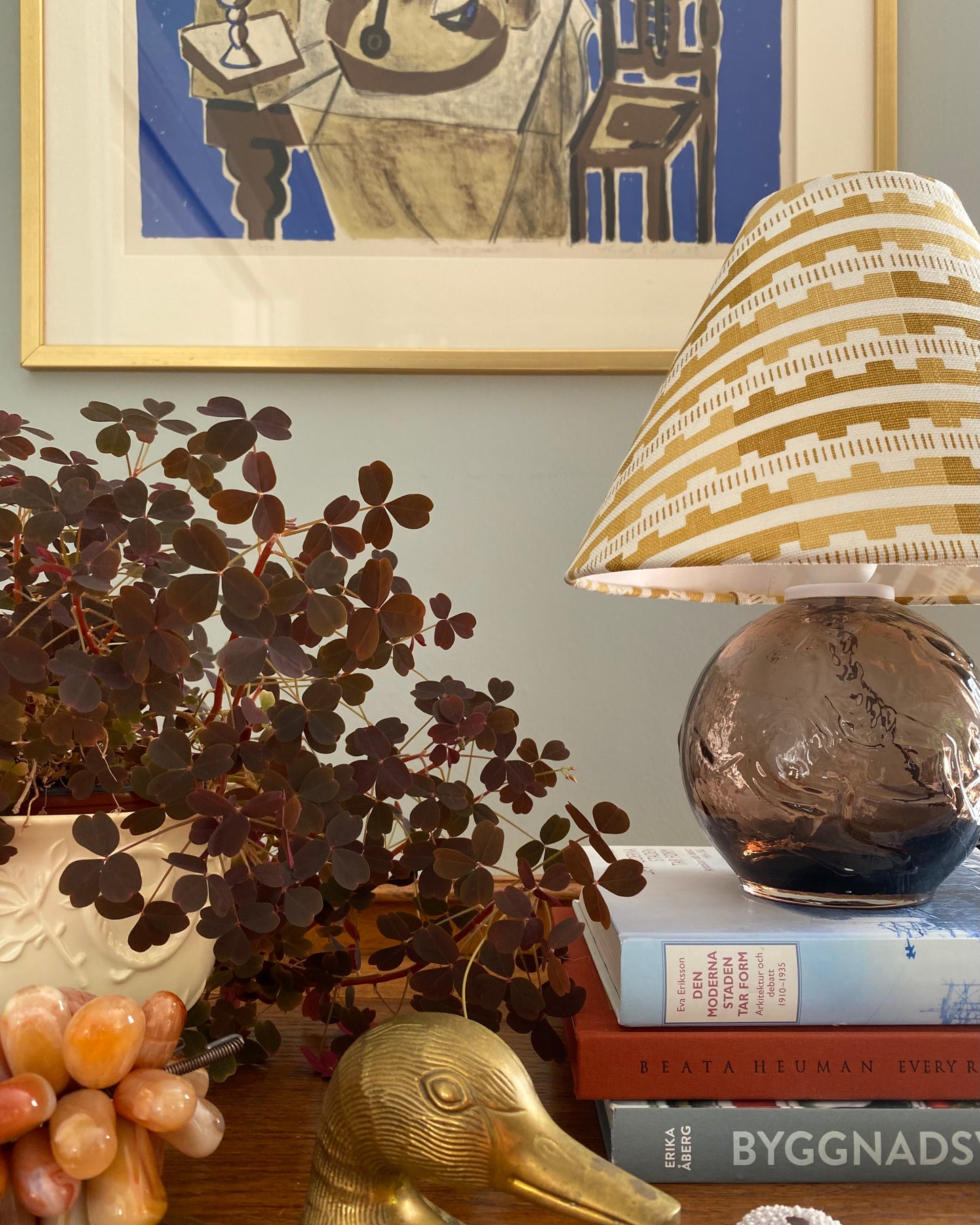 Brown glass table lamp with shade from Cathy Nordström