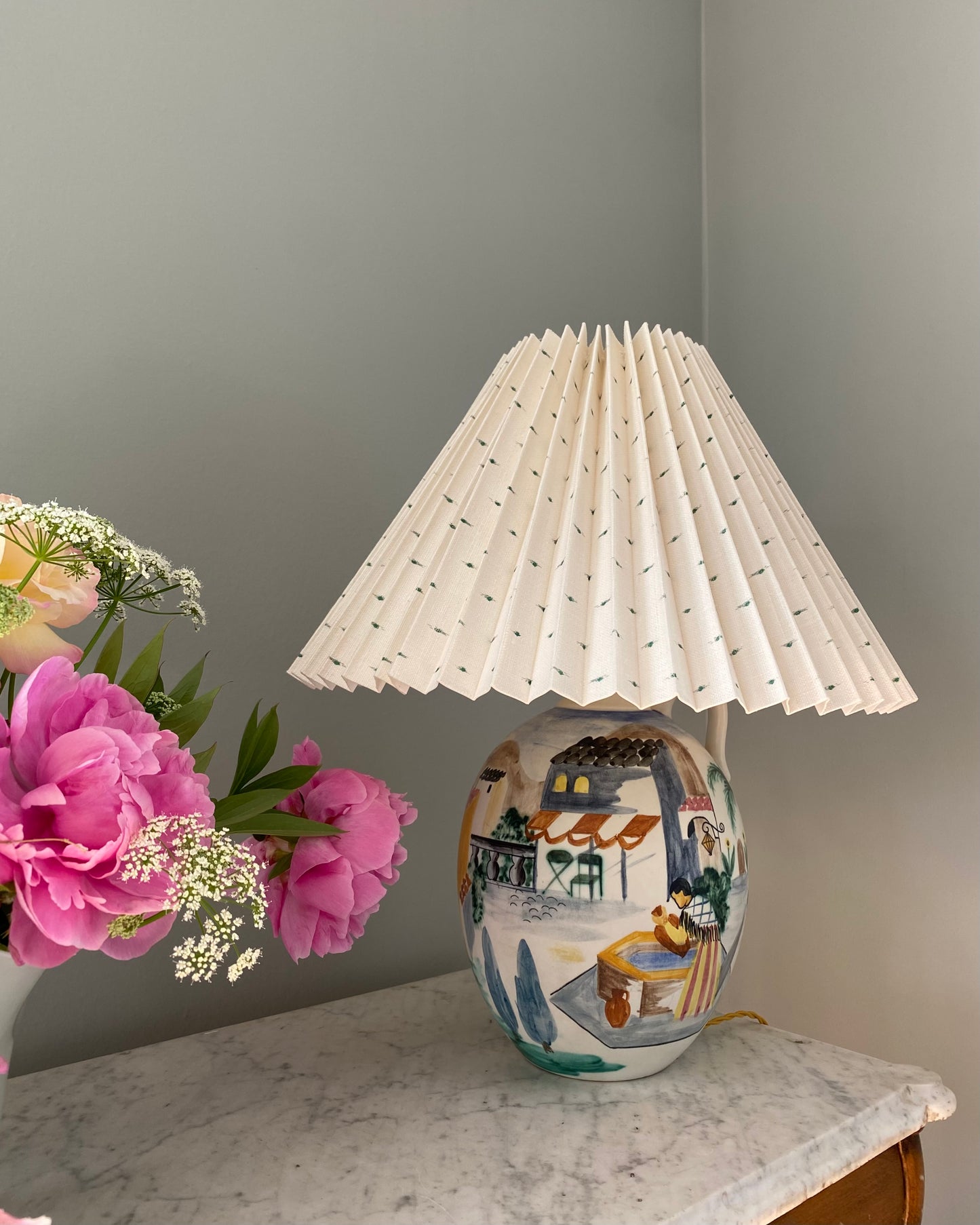 Large Rörstrand Table Lamp with Shade from Helene Blanche