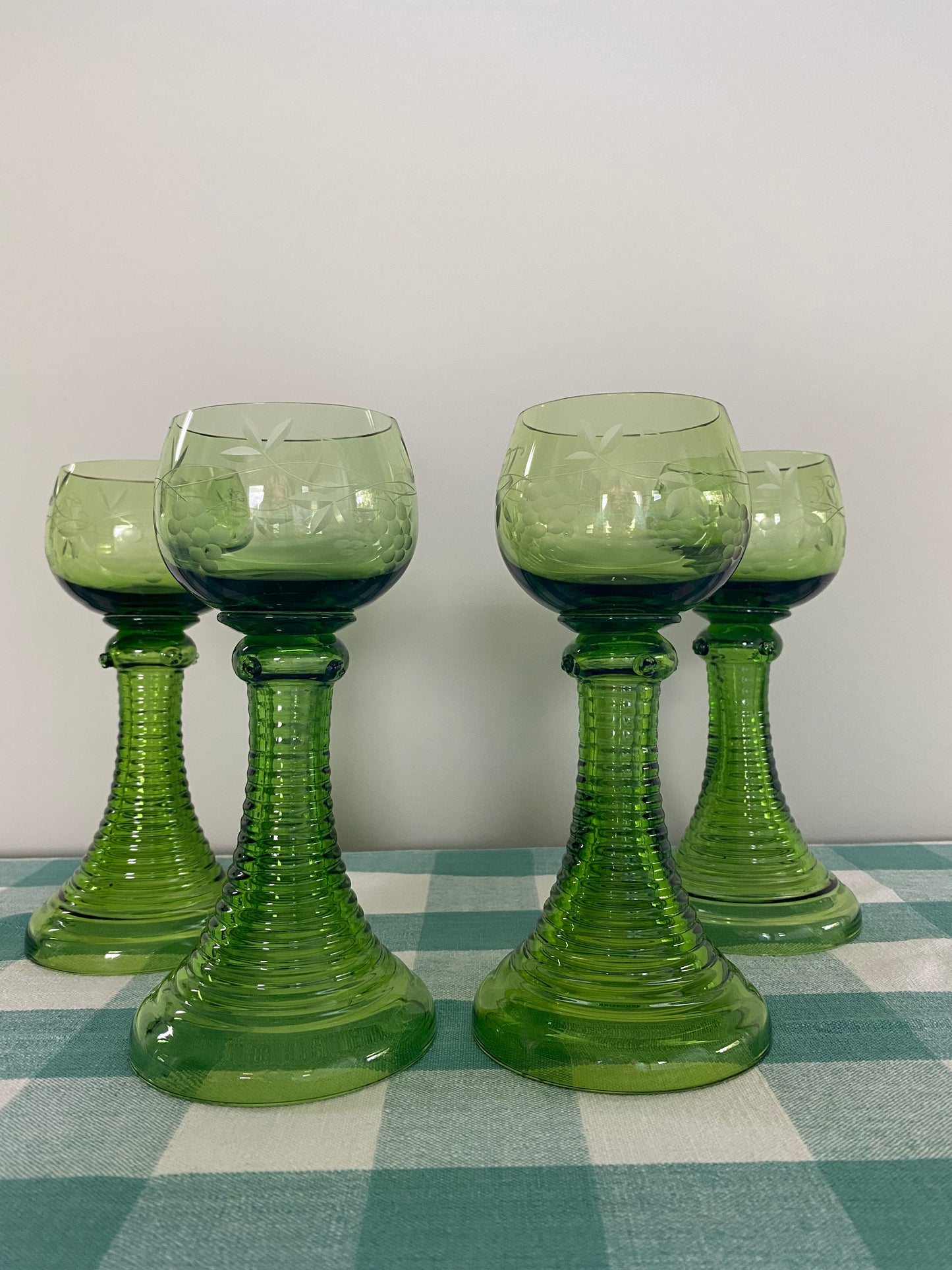 Vintage wine glasses in green