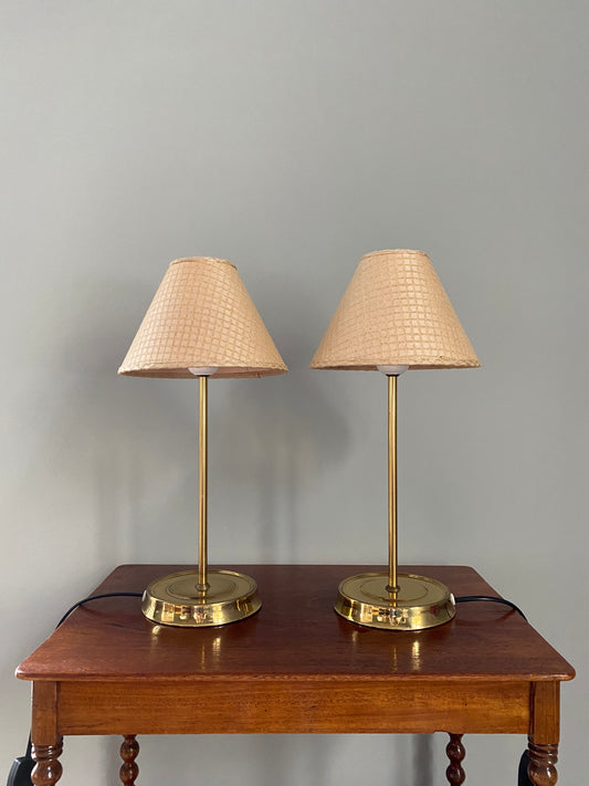 Pair of vintage brass table lamps with shade