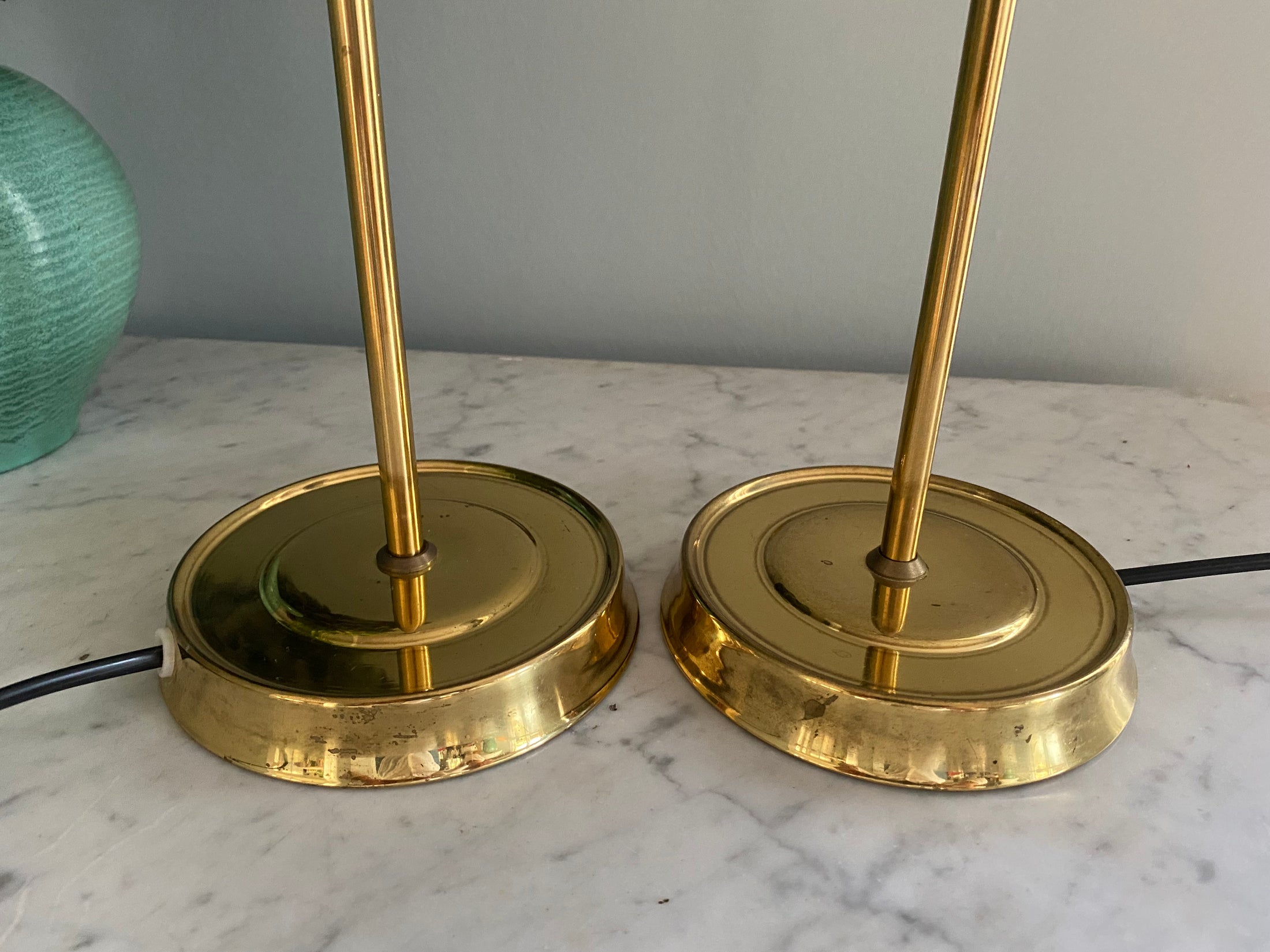 Pair of vintage brass table lamps with shade