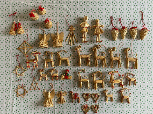 A large set of Swedish Christmas straw decorations