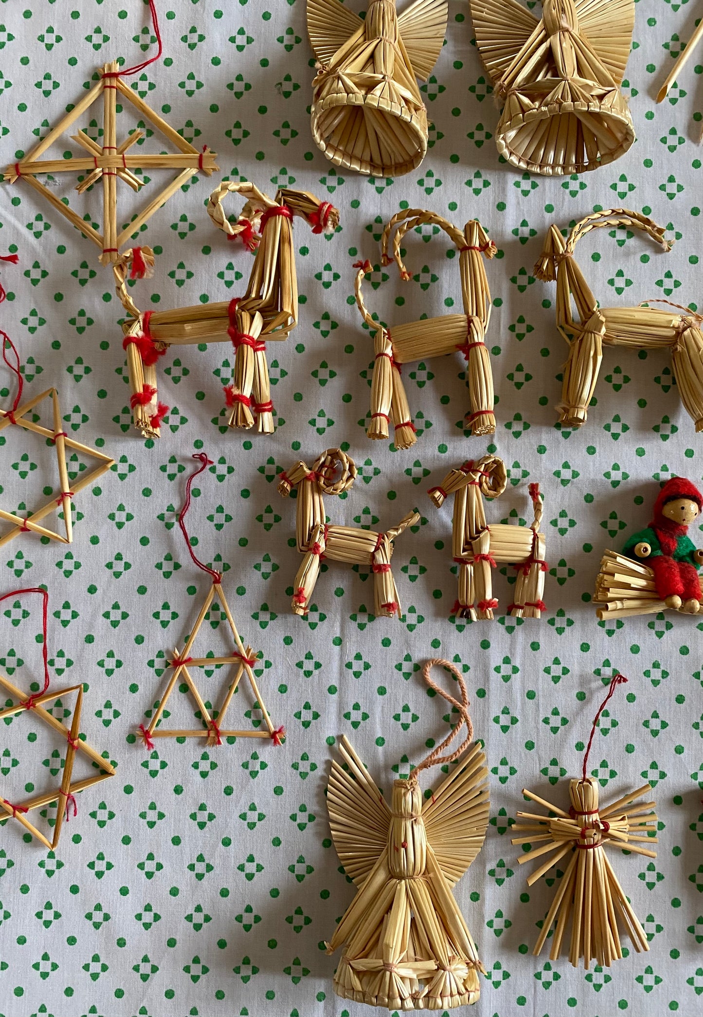 A large set of Swedish Christmas straw decorations