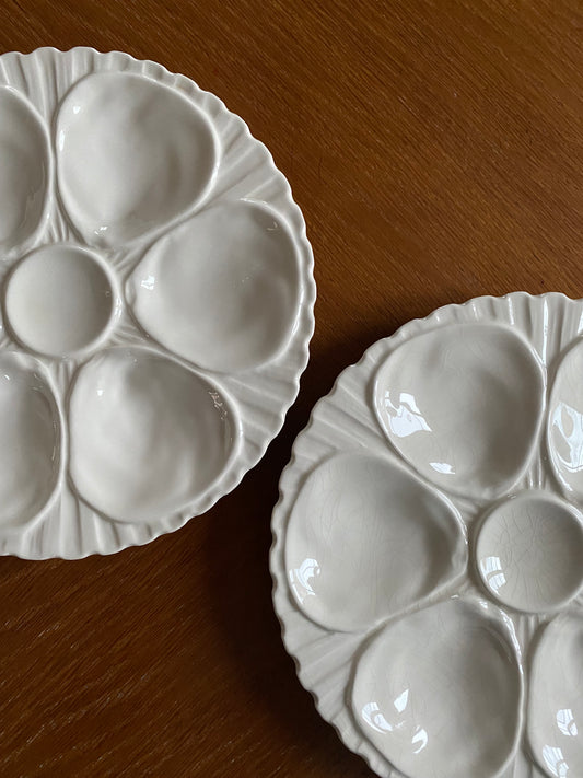 Two vintage oyster platters