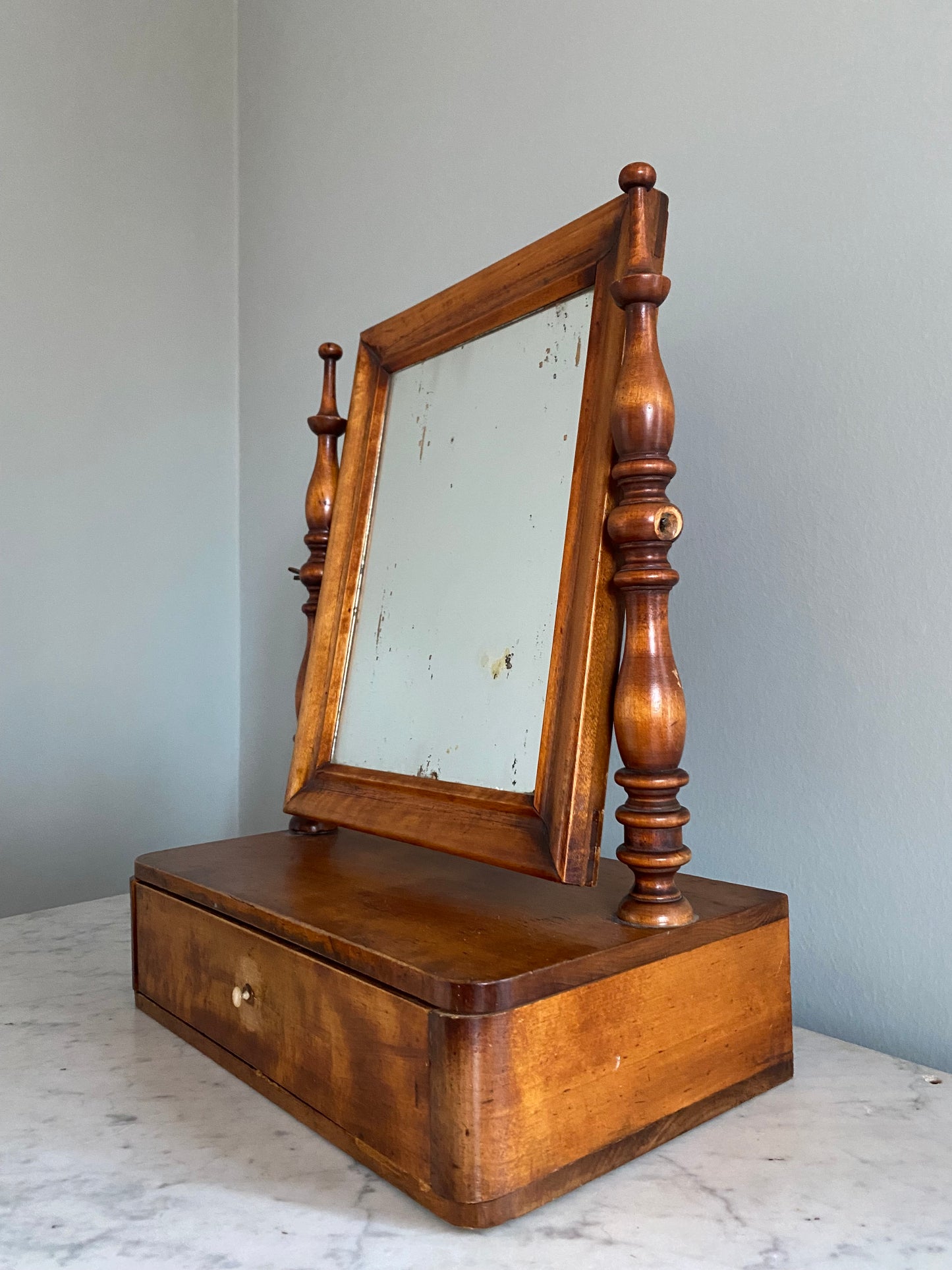 Early 20th century swing mirror with drawer