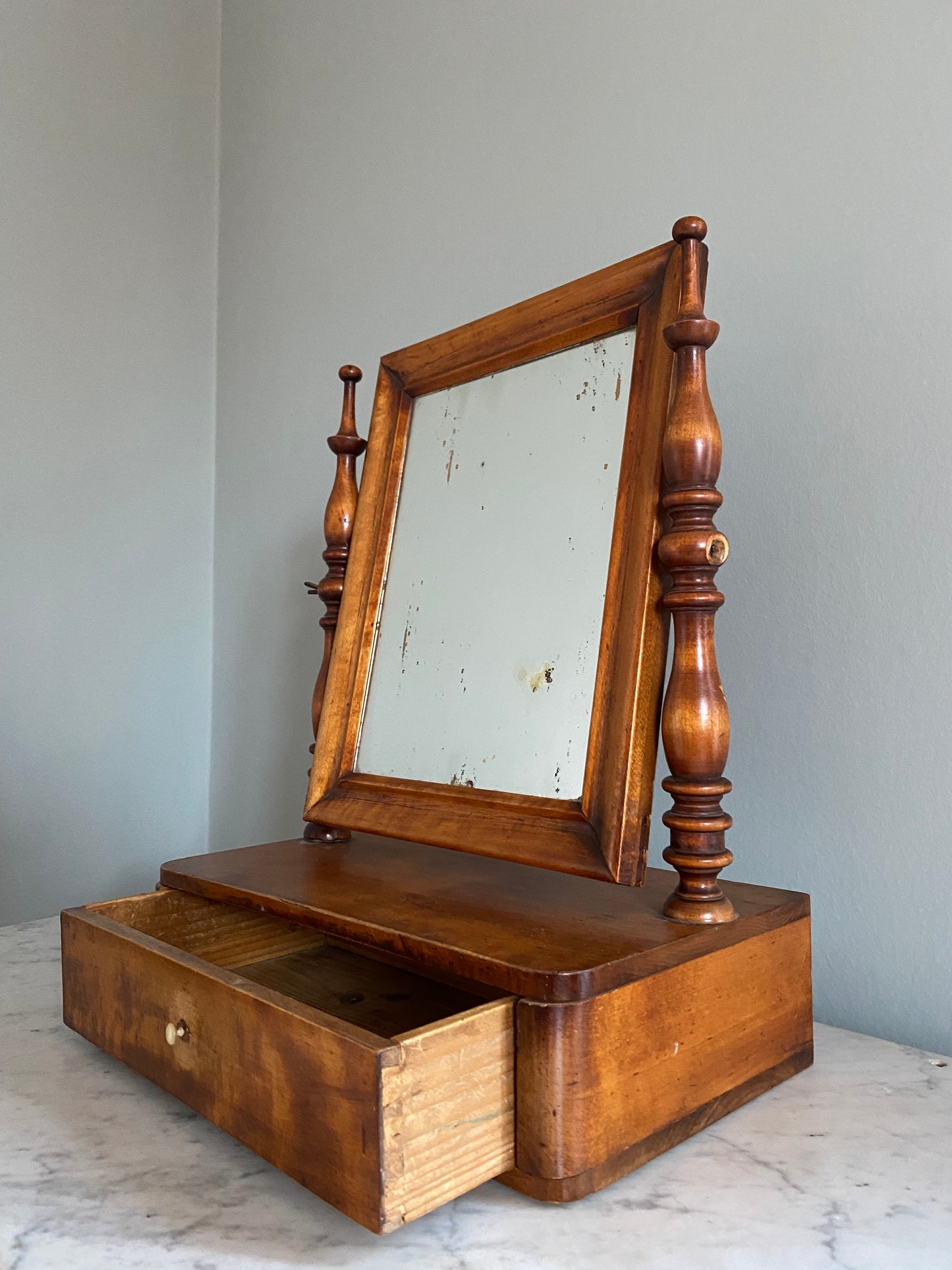 Early 20th century swing mirror with drawer