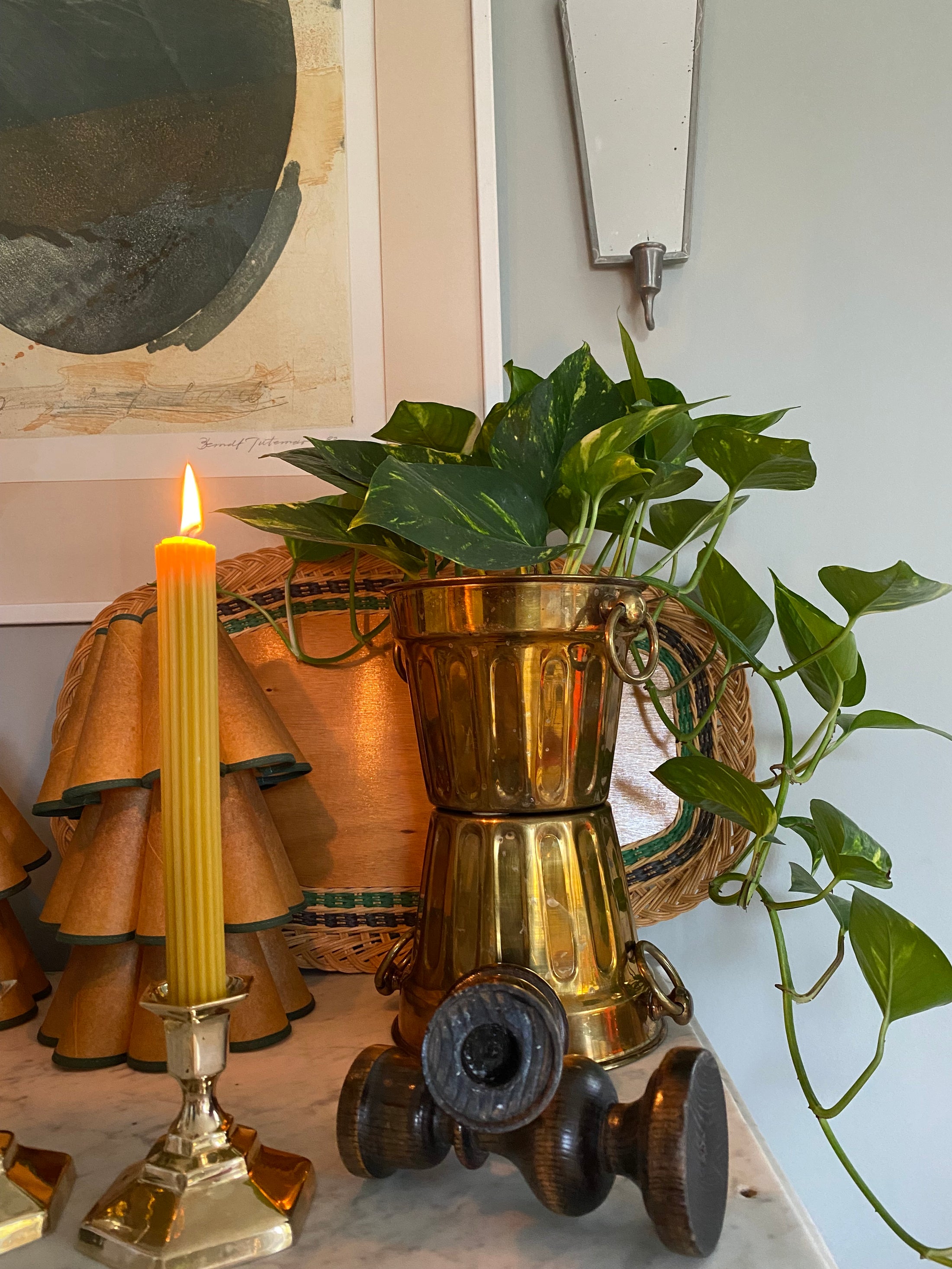 Pair of wooden candle holders