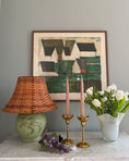 Load image into Gallery viewer, Vintage green table lamp with rattan shade
