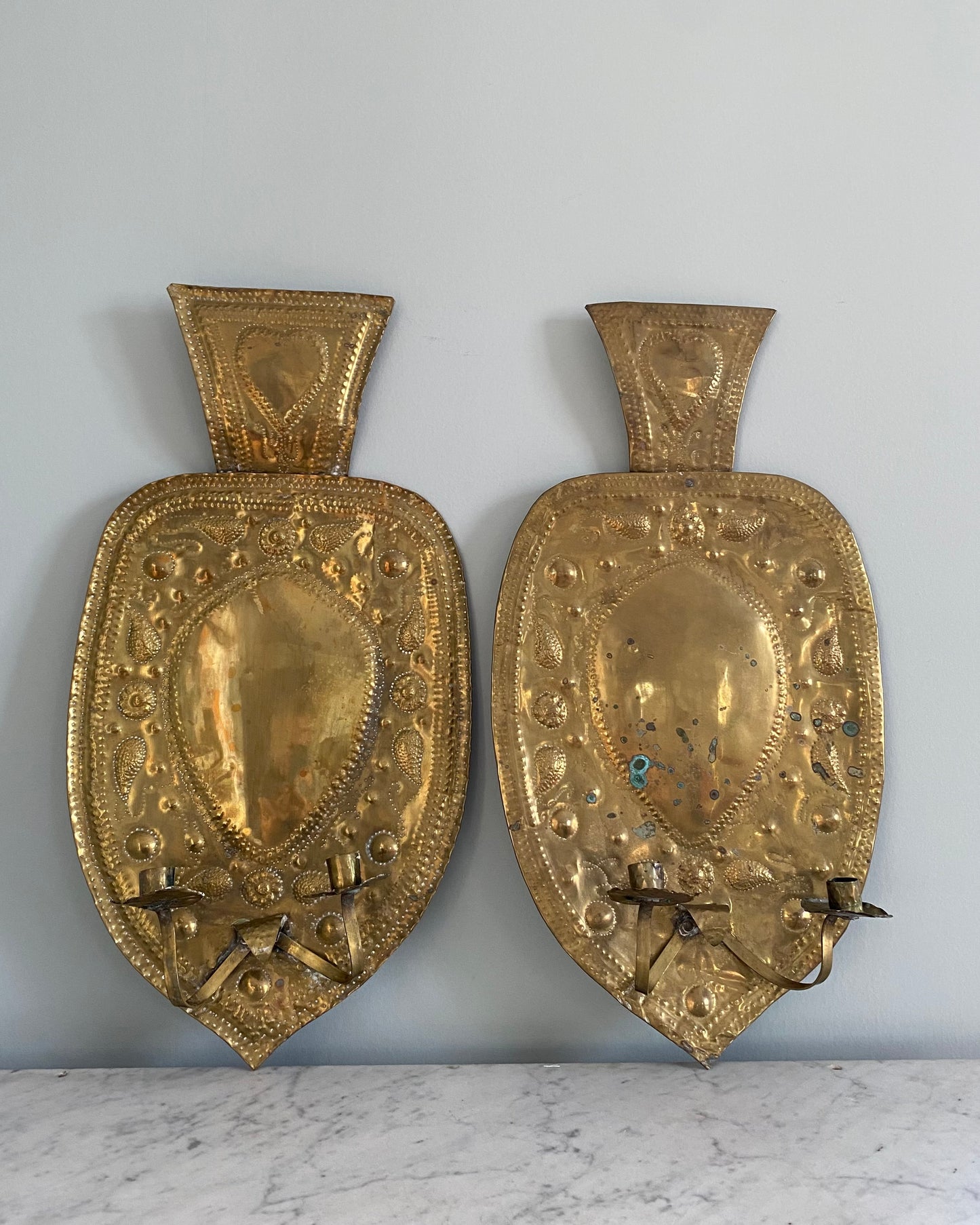 Pair of 19th century double armed brass wall sconces